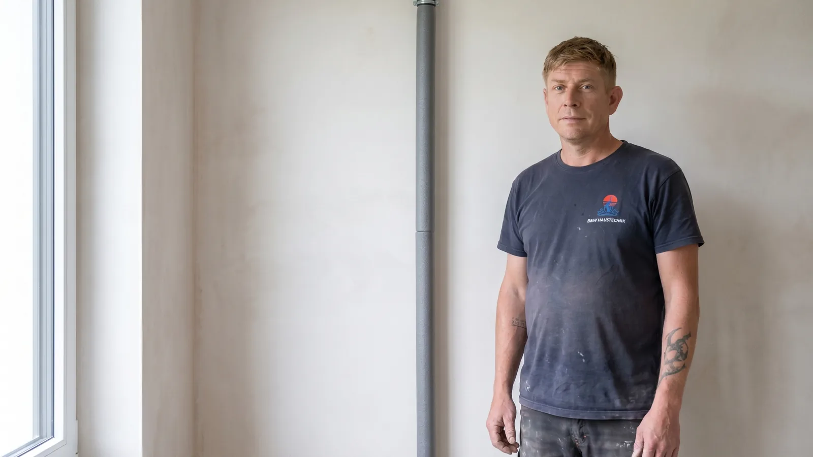 Patrick Grossmann-Ender von B&W Haustechnik vor dem Servicebus, erreichbar für einen Termin in Linz
