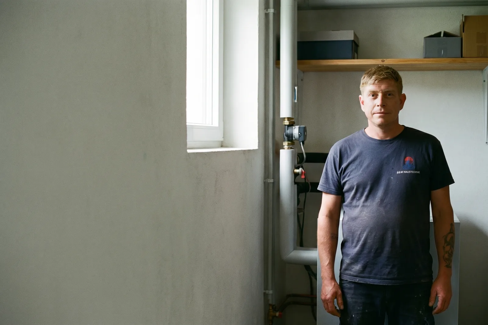 Installateur von B&W Haustechnik bei der Arbeit an einer Anlage in Ansfelden