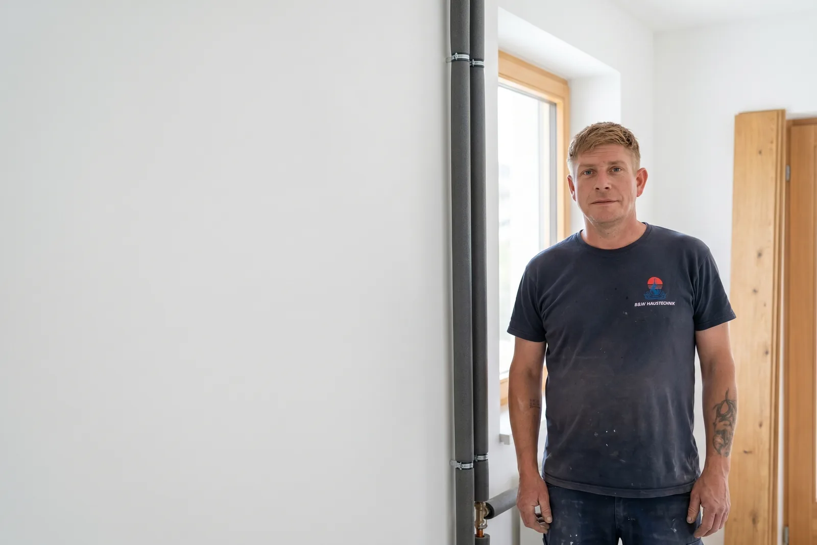 Installateur von B&W Haustechnik bei der Arbeit an einer Anlage in Linz
