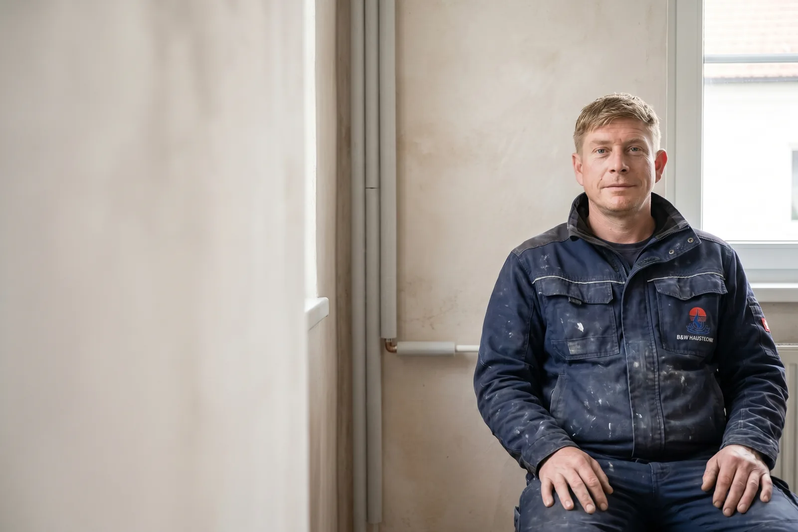 Installateur von B&W Haustechnik bei der Arbeit an einer Anlage in Traun