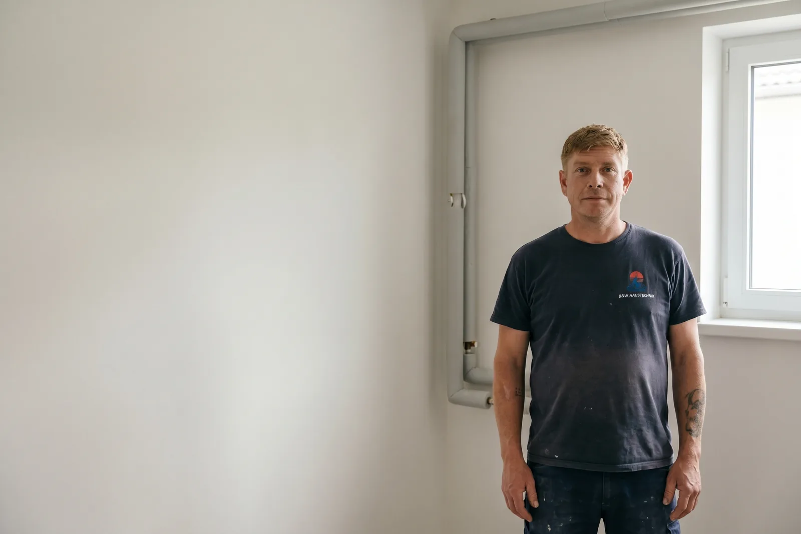 Installateur von B&W Haustechnik bei der Arbeit an einer Anlage in Wels