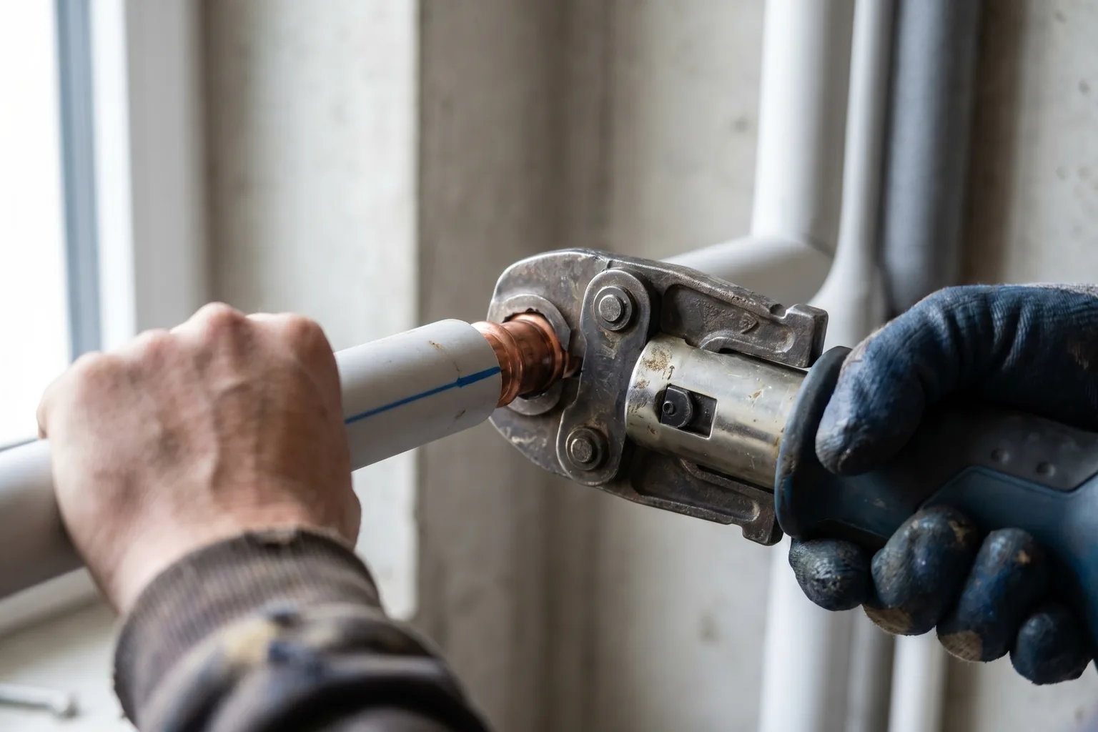 Installateur von B&W Haustechnik prüft eine Heizungsanlage bei einer Wartung in einem Haus bei Linz