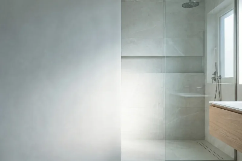 Modern saniertes Bad mit bodengleicher Walk-in-Dusche